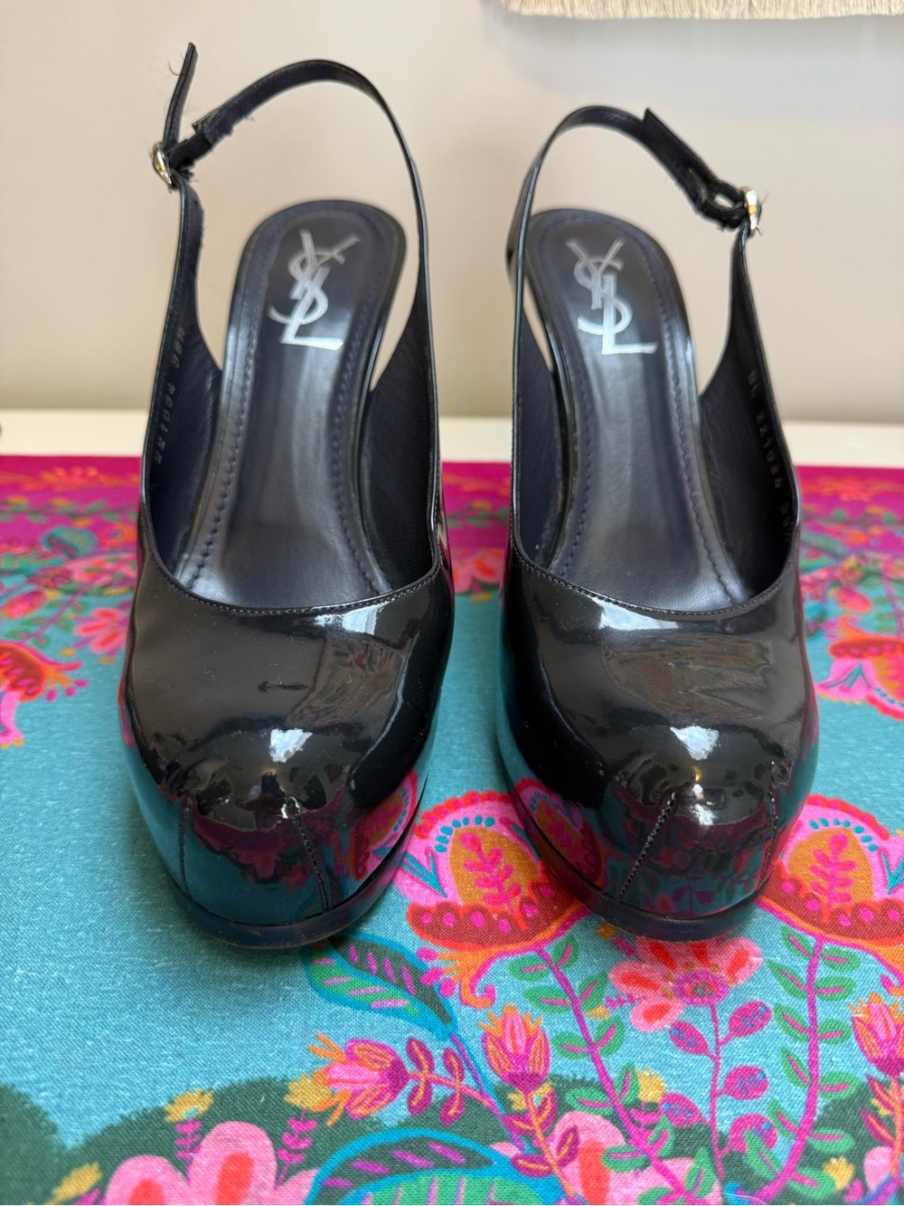 YSL Tribtoo Black Patent Platform Slingback Pumps 38.5 - Picture 3 of 15